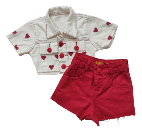 Conjunto Infantil Jeans Short Love Juvenil Moda Estilo Luxo