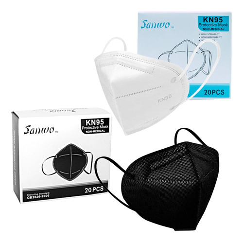 Paquete De Cubrebocas Kn95 Sanwo 20 Blanco + 20 Negro