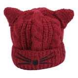 Gorro Orejas De Gato Tejido Cute-kawaii  Niñas Rojo