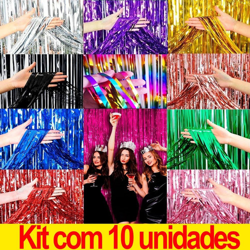 Kit C/10un Cortina Metalizada Fitas Para Decoração Festas Mp