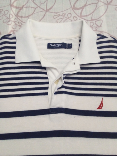 Hermosa Playera Nautica T/ S - M Blanca A Rayas Polo Lacoste