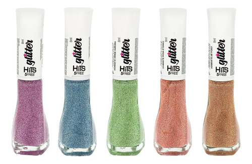 Kit Esmalte Hits Diamante Glitter Refletivo 5 Cores