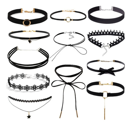 12 Gargantilla Choker Necklaces Black Lace,accesorios Collar