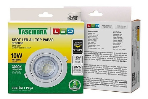 5 Spot Led Taschibra Redondo Emb Alltop Par30 10w Autovolt