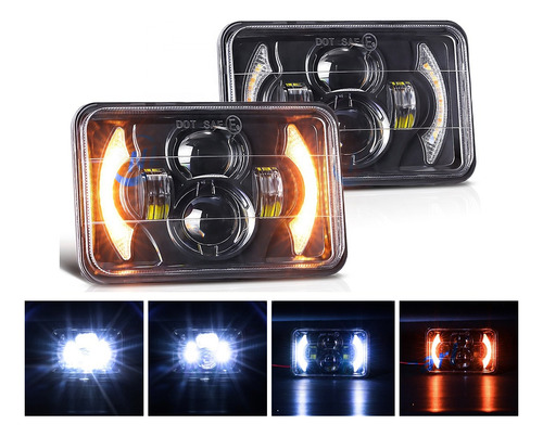 Faro Led Lupa 4x6 Rectangular Hi/lo Luz Haz Señal Drl Camion