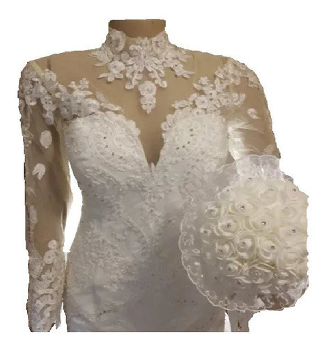 Vestido Noiva Sereia Bordado Renda Luxo Flores Em 3 D