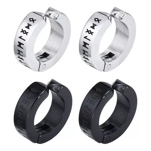 Pack 2 Pares Aros Runas Vikingas Piercing Falso A Presión