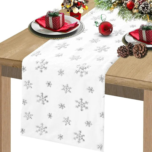 A Camino De Mesa Navideño Con Copos De Nieve 33x180cm C