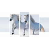 Quadro Cavalos Branco L Moderno 5 Peças Mosaico Mdf6mm Gran
