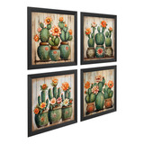 Kit 4 Quadros Decorativos Banheiro, Varanda, Cactos, Vasos