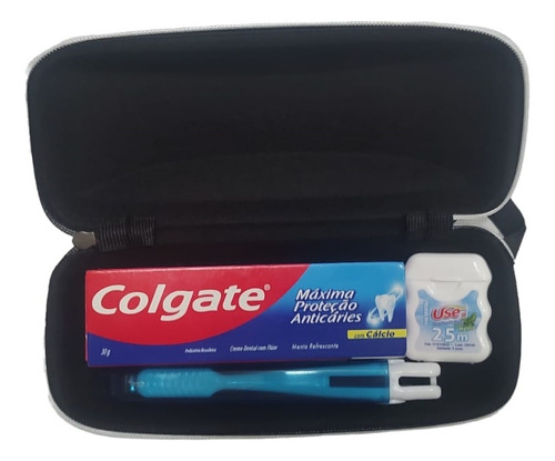 Kit Colgate Miniatura Viagem C/estojo+escova + Fio Dental