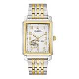 Reloj Bulova Colección Clásicos Sutton 98a308 Para Caballero Color De La Correa Plateado/dorado Color Del Bisel Dorado Color Del Fondo Blanco