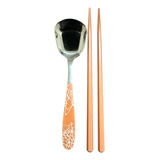 Set Palillos Chinos + Cuchara Acero Inox + Estuche 