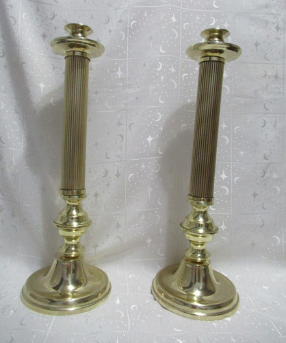 Antiguo Par Candelabros Candeleros Altos Bronce 42 Cm