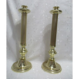 Antiguo Par Candelabros Candeleros Altos Bronce 42 Cm