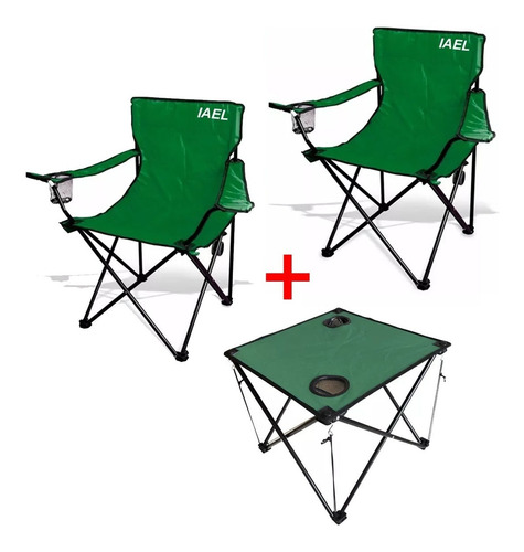 Silla Camping Reforzada Pack X2 + Mesa Plegable Portavaso