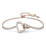 Pulsera Swarovski Heart Plata 925 Con Baño De Oro Rosa