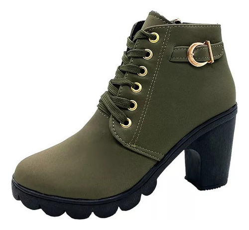 Botas Femininas De Salto Alto Com Cadarço, Botins De Couro