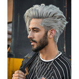 Peluca De Hombre Gris Plata Pelo Largo Caballero Gris Peluca