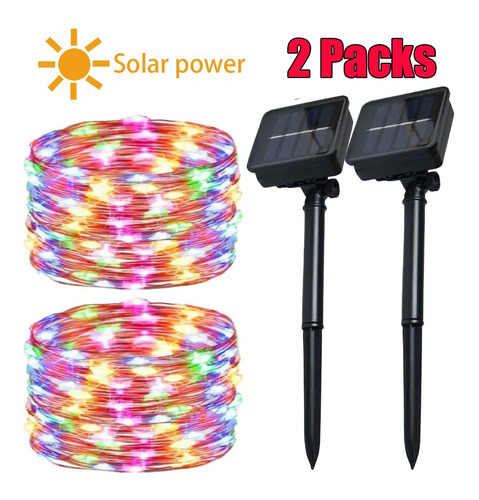 2pz Luz Solar De Navidad Serie 100led Decorativo 10m 8mode