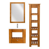 Combo Vanitory Madera Colgante 60cm Bacha Espejo Organizador