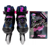 Patins Roller Inline Infantil Com Luzes Led Preto/rosa 34-37