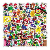 Mario Bros Videojuego 50 Calcomanias Stickers Contra Agua