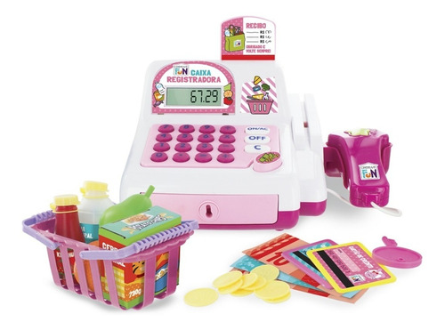 Caixa Registradora Infantil C/ Acessórios Luz Som Brinquedo Cor Rosa