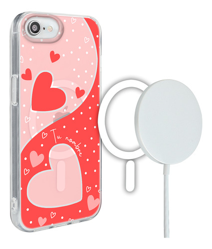 Funda iPhone Magsafe Para Mujer Corazones Con Tu Nombre