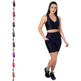 Conjuntinho De Treino Feminino Top Nadador + Shorts Bolso 3d