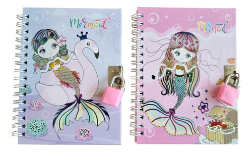 Diario Intimo Infantil Candado  Llave 15x10cm Sirena X 2unid