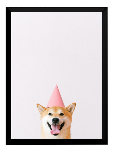 Quadro Decorativo Shiba Inu Chapéu De Aniversário.