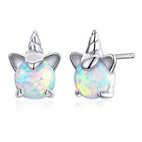 Aretes Broqueles Unicornio Plata 925 Baño De Platino Y Ópalo