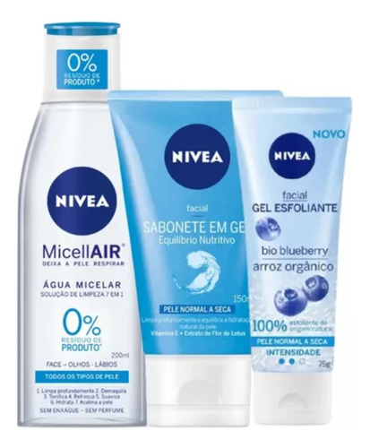 Kit Pele Normal A Seca Nivea-limpeza/demaquilante/esfoliante