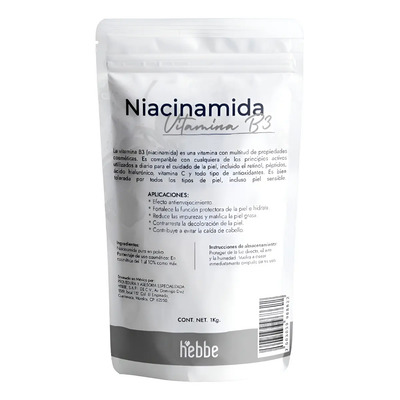 Niacinamida Hebbe Cosmetics 1kg Polvo Vitamina B3 Piel Grasa Acción Antiinflamatoria | Meses sin interés