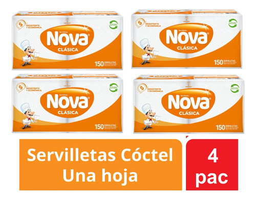 Servilletas Nova Clasica Pack Familiar Coctel 150unid X 4paq