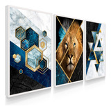 Quadros Decorativos Para Sala Leão Geometrico Azul Abstrato