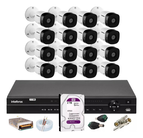 Kit Intelbras 16 Cameras 1120b Dvr 32 Canais Mhdx 1232 C/2tb