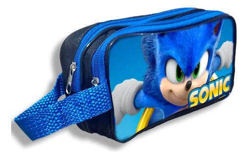 Estojo Escolar Infanti Sonic Duplo Duas Divisorias Com Alça
