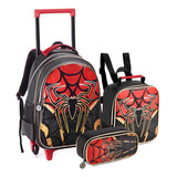 Bolsa Mochila C/ Rodinhas Spider Man Aranha Estojo Lancheira