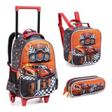 Kit Mochila Escolar Com Rodinhas Infantil 14597 Racing Team