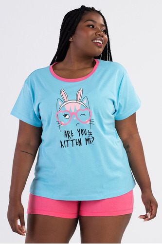 Pijama Verão Feminino Plus Size De Algodão Kitten Me