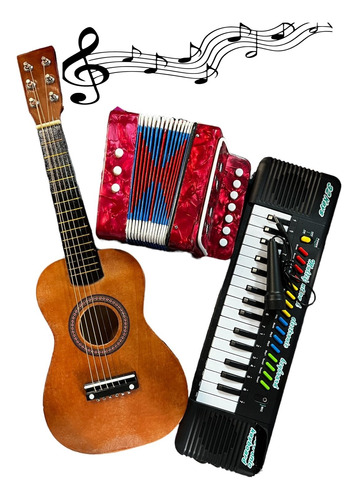 Kit Instrumentos Musicais Infantil Teclado Violão E Sanfona