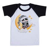 Camiseta Raglan Infantil Panda Lua Nuvens Pijama Estrelas