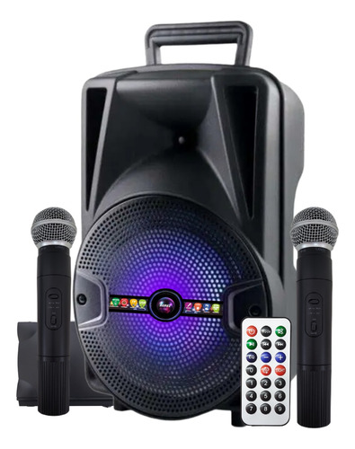Caixa De Som Portatil Karaoke 2 Microfone Sem Fio 1000w Pmpo