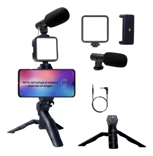 Kit Vlog Celular Vloggin Vlog iPhone Tripie Luz Y Microfono 