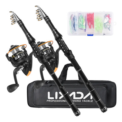 Kit De Caña De Pescar De Fibra Carbono Con Carrete 2 Juegos