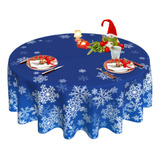 Mantel Navideño Redondo De Poliéster Azul 150 Cm Fiestas