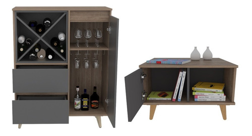 Combo Nox, Mesa De Centro Y Mueble Bar