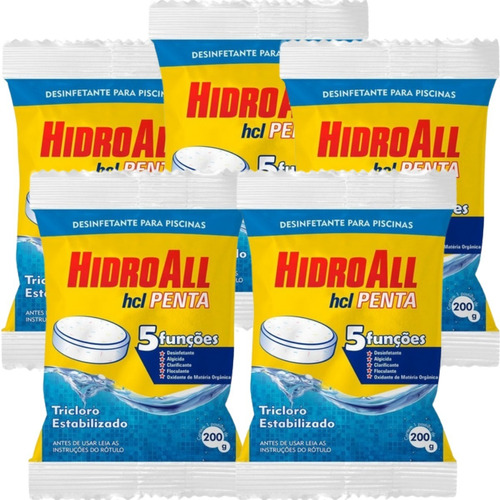 5 Un Pastilha De Cloro Para Piscina Hidroall 5 Em 1 - 200gr